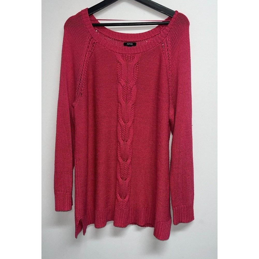 Apt 9 Womens Sweater Plus Size 1X Hot Pink Cable Knit Tunic Barbie Barbiecore